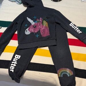 Butter size M Kids Black Unicorn and Rainbow Jogger Set